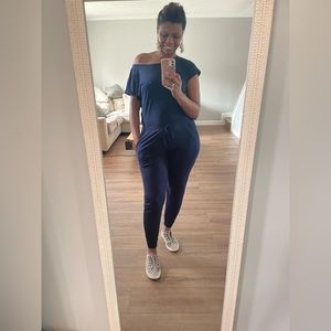 Plus Size Off the Shoulder Navy Jumpsuit